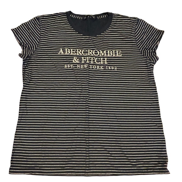Abercrombie & Fitch Navy Gold Striped Tee Shirt Top M - Picture 1 of 7